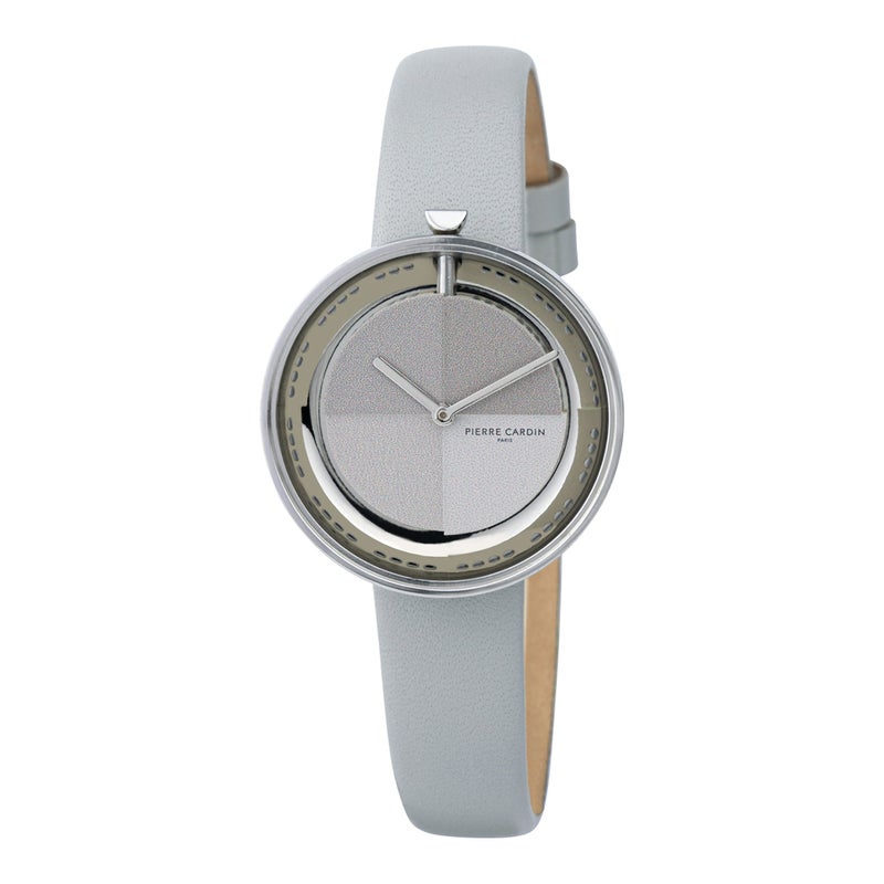 PIERRE CARDIN Women's Watch with Silver Stainless Steel Case and Grey Leather Band - Image 1
