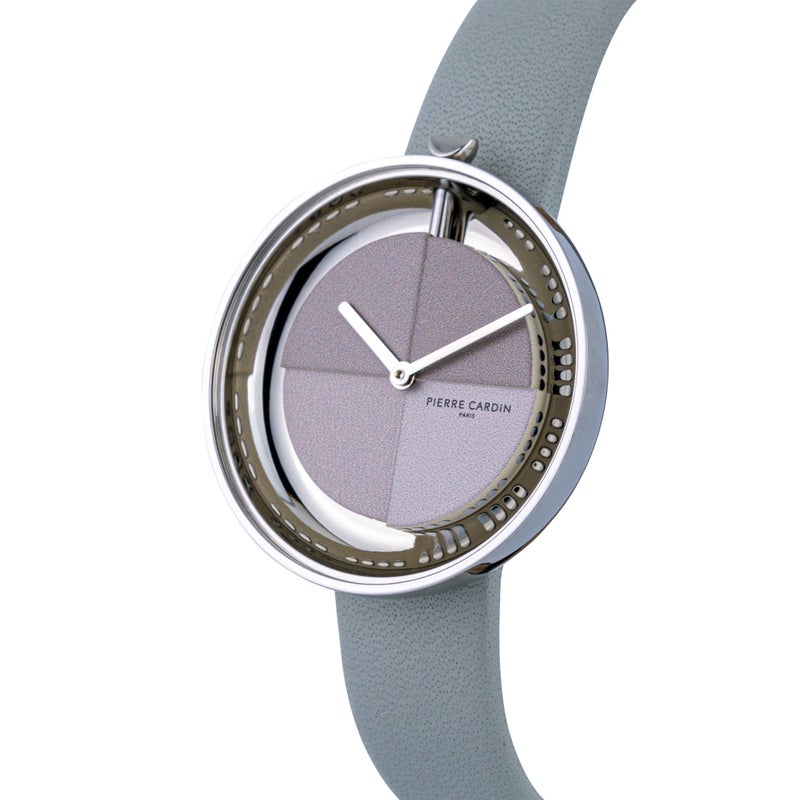 PIERRE CARDIN Women's Watch with Silver Stainless Steel Case and Grey Leather Band - Image 2