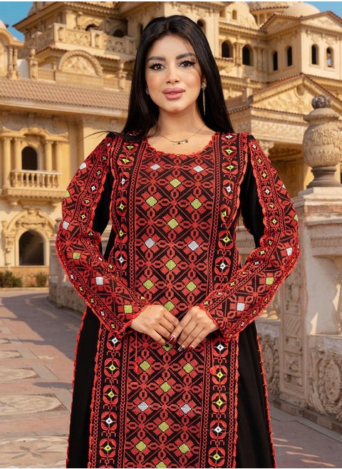 Jordanian embroidery hook crepe (Syrian made), full embroidery on the front and sleeves, with hook sleeves and sides