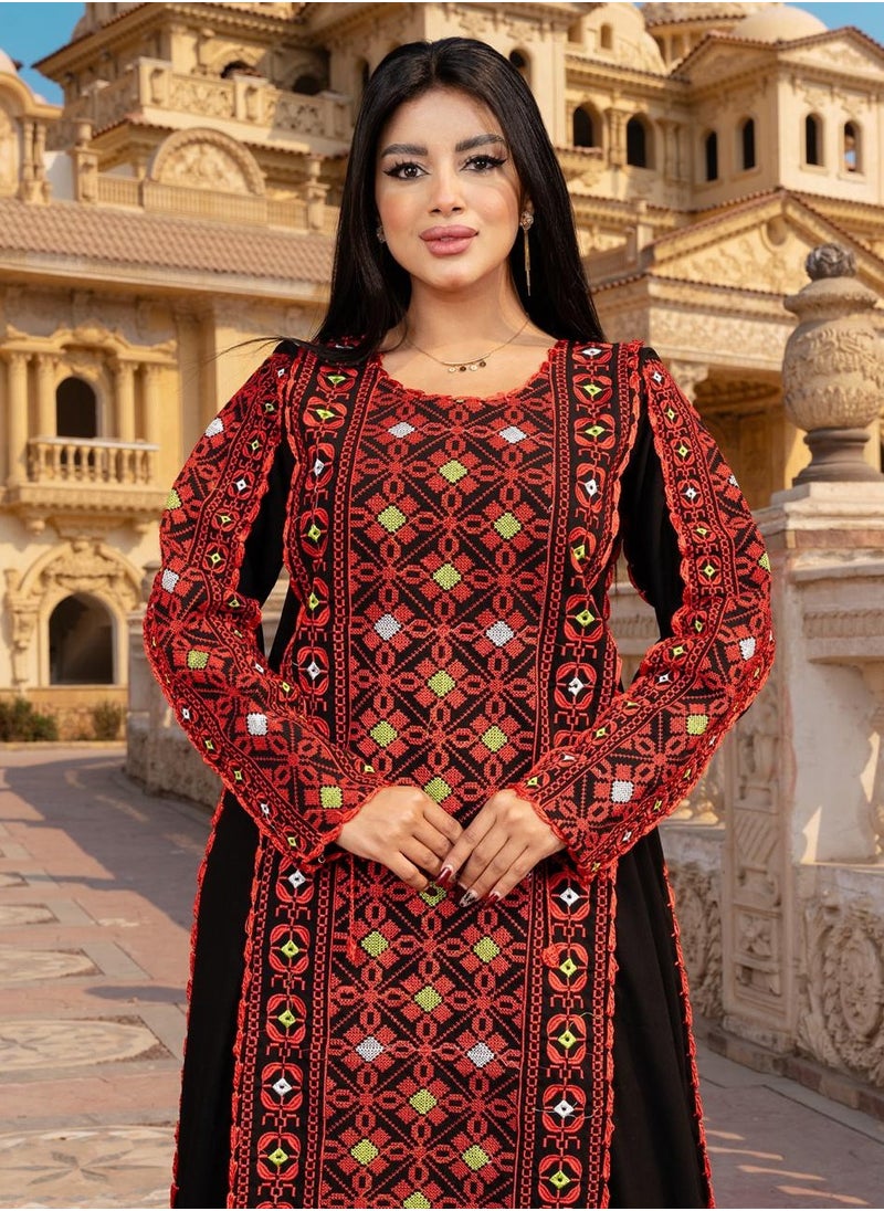 Jordanian embroidery hook crepe (Syrian made), full embroidery on the front and sleeves, with hook sleeves and sides