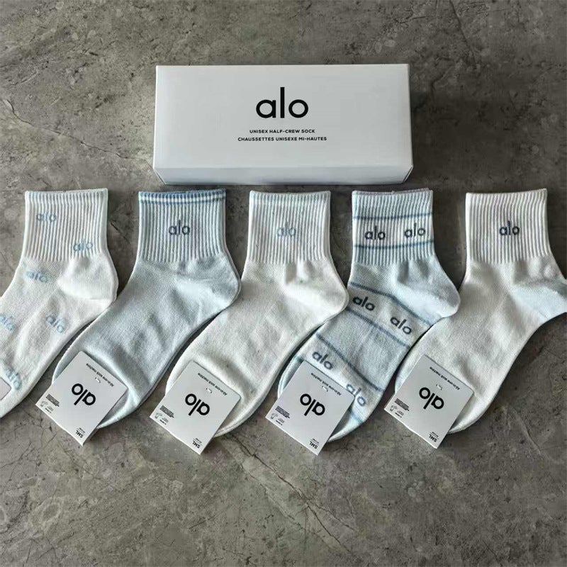 ALO Yoga Cotton Mid-Calf Socks - 80% Cotton Breathable Casual Sport Socks for Men and Women, All Seasons