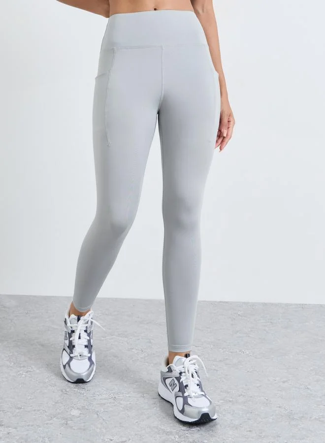 Styli Active Grey Stitch and Pocket Detail Broad Waist 7/8 Leggings