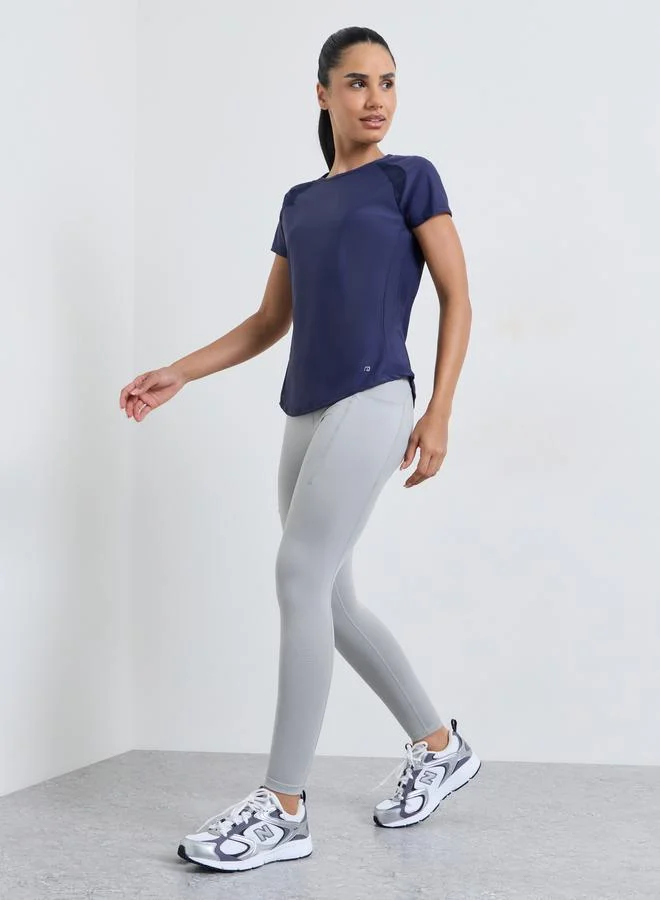 Styli Active Grey Stitch and Pocket Detail Broad Waist 7/8 Leggings
