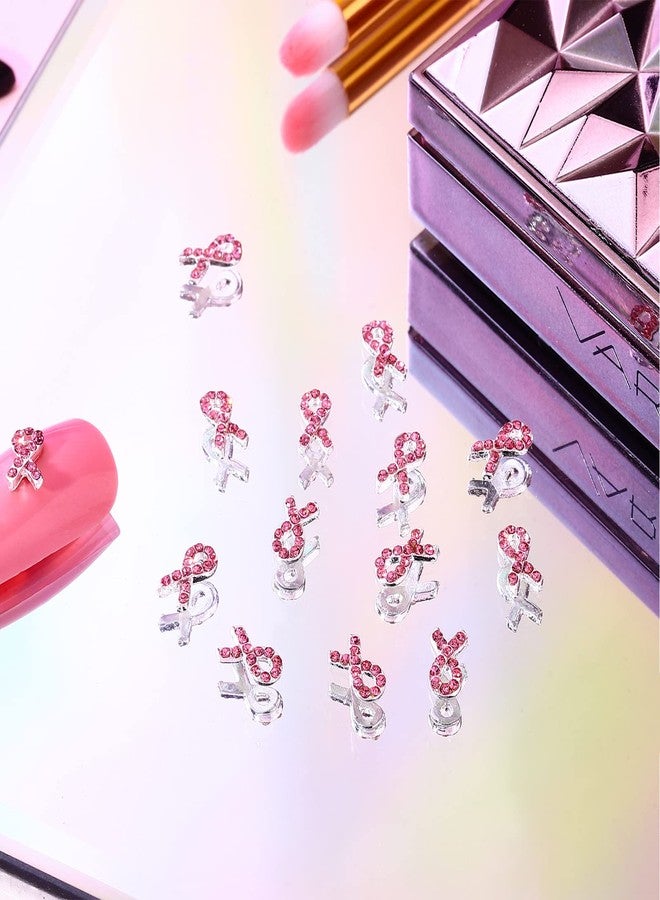 Loopeer 36 Pieces Breast Cancer Nail Charm 3D Pink Ribbon Nail Charm Rhinestone Ribbon Nail Breast Cancer Survivor Breast cancer awareness Alloy Ribbon Shaped Nail Decals for Women DIY Manicure Salon Supplies - Image 5