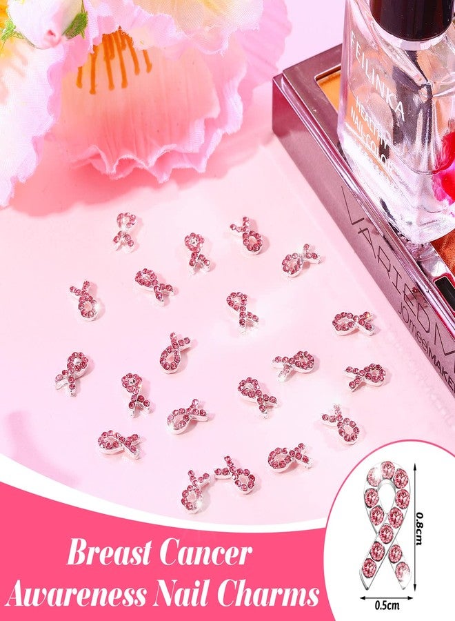 Loopeer 36 Pieces Breast Cancer Nail Charm 3D Pink Ribbon Nail Charm Rhinestone Ribbon Nail Breast Cancer Survivor Breast cancer awareness Alloy Ribbon Shaped Nail Decals for Women DIY Manicure Salon Supplies - Image 3