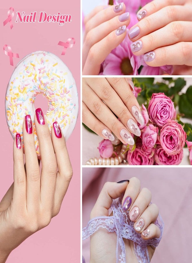 Loopeer 36 Pieces Breast Cancer Nail Charm 3D Pink Ribbon Nail Charm Rhinestone Ribbon Nail Breast Cancer Survivor Breast cancer awareness Alloy Ribbon Shaped Nail Decals for Women DIY Manicure Salon Supplies - Image 4