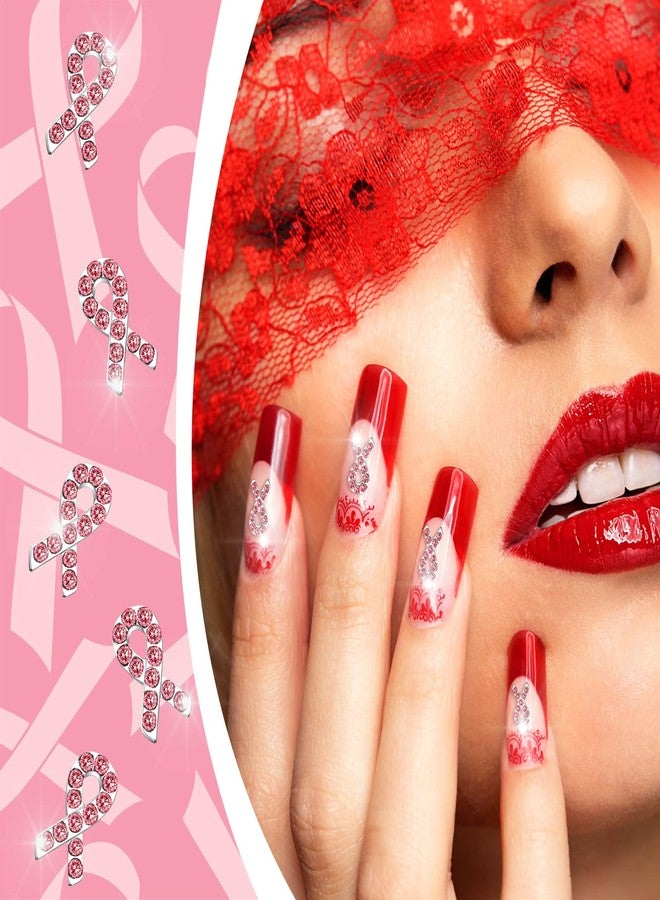 Loopeer 36 Pieces Breast Cancer Nail Charm 3D Pink Ribbon Nail Charm Rhinestone Ribbon Nail Breast Cancer Survivor Breast cancer awareness Alloy Ribbon Shaped Nail Decals for Women DIY Manicure Salon Supplies - Image 2