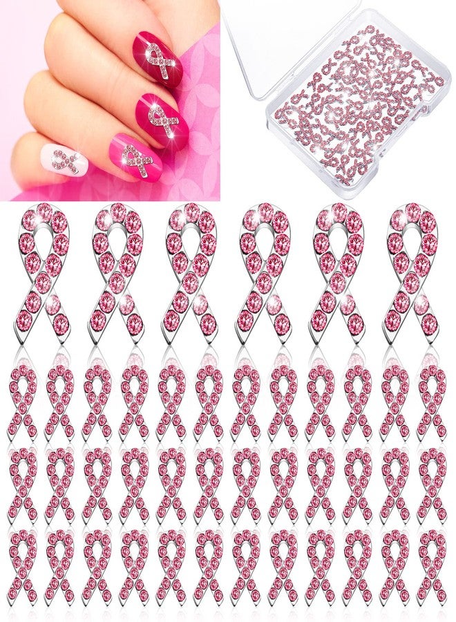 Loopeer 36 Pieces Breast Cancer Nail Charm 3D Pink Ribbon Nail Charm Rhinestone Ribbon Nail Breast Cancer Survivor Breast cancer awareness Alloy Ribbon Shaped Nail Decals for Women DIY Manicure Salon Supplies - Image 1