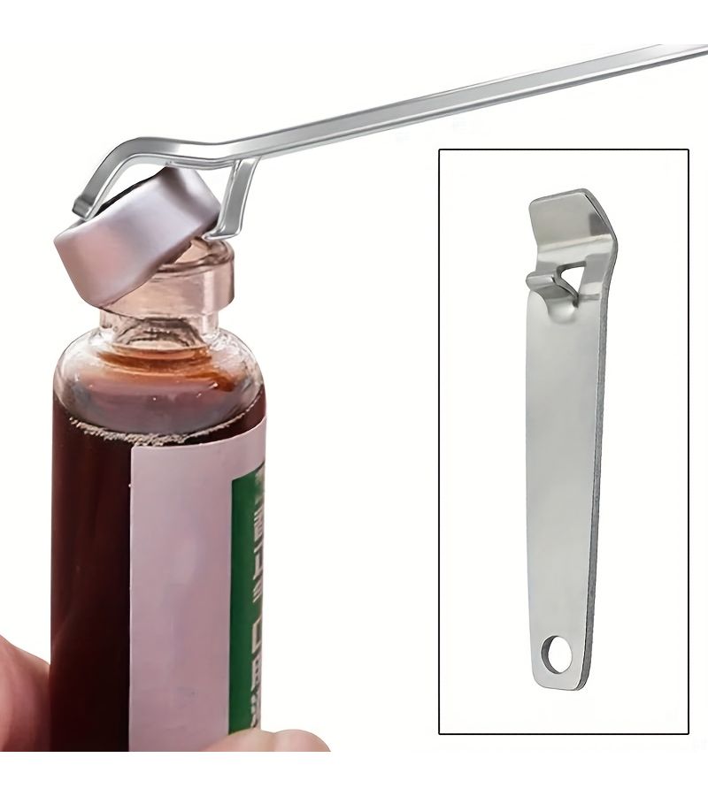 Silvery 3 In 1 Multifunctional Bottle Opener Anti Slip Handle Lever Principle Labor Saving Opening Pressing Sealing Tool For Camping Party Home Daily Use - Image 3