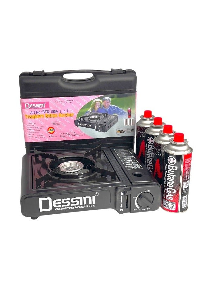 DESSINI 4-Piece Butane Gas with Portable Camping Stove and Box Multicolor - Image 1