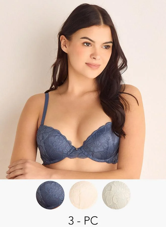 Splash FAV Set of 3 - Lace Detail Bra with Hook and Eye Closure