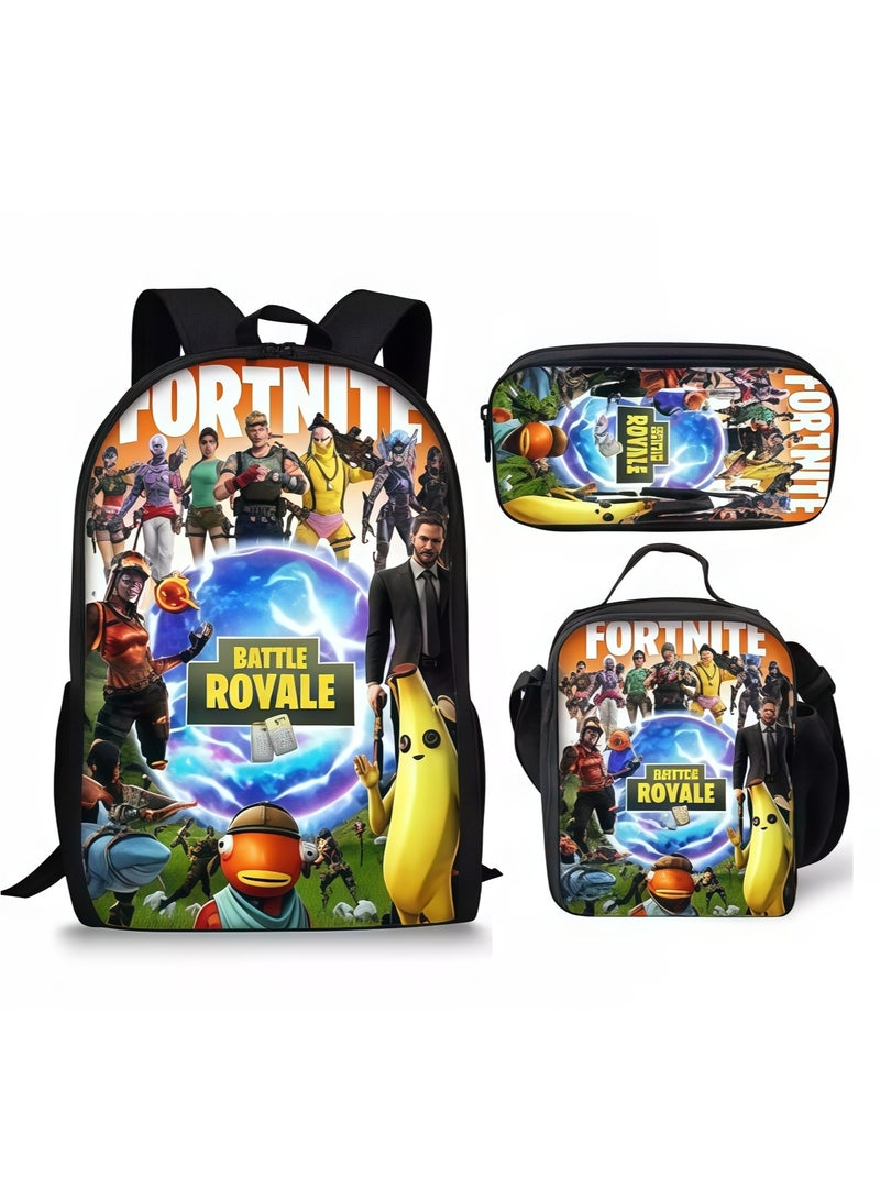 حقيبة ظهر Fortnite مع حقيبة ظهر ذات سعة كبيرة مكونة من ثلاث قطع وحقيبة ظهر للطلاب