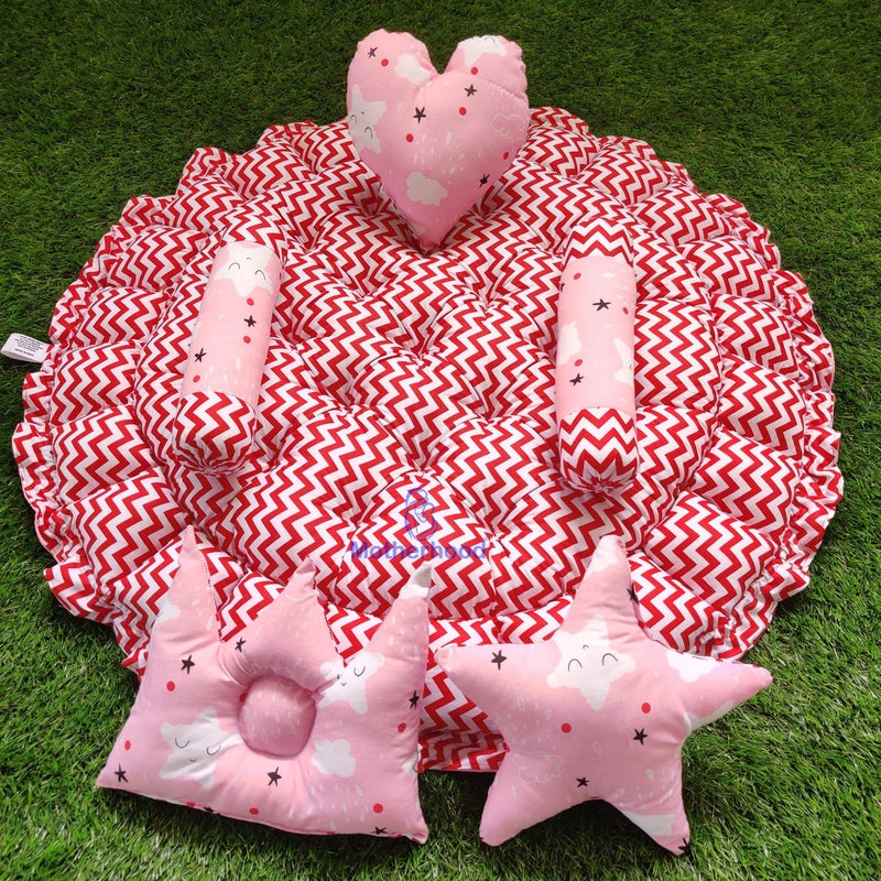 MOTHERHOOD MOTHERHOOD Round Baby Tub Bed 5 pc Baby Pillow Luxury Baby Mattress Bed Sleeper Bedding Set coSleeper Safe Cotton Fabric with RFilled UltraSoft Comfortable for Newborn to Toddlers Pink - Image 5