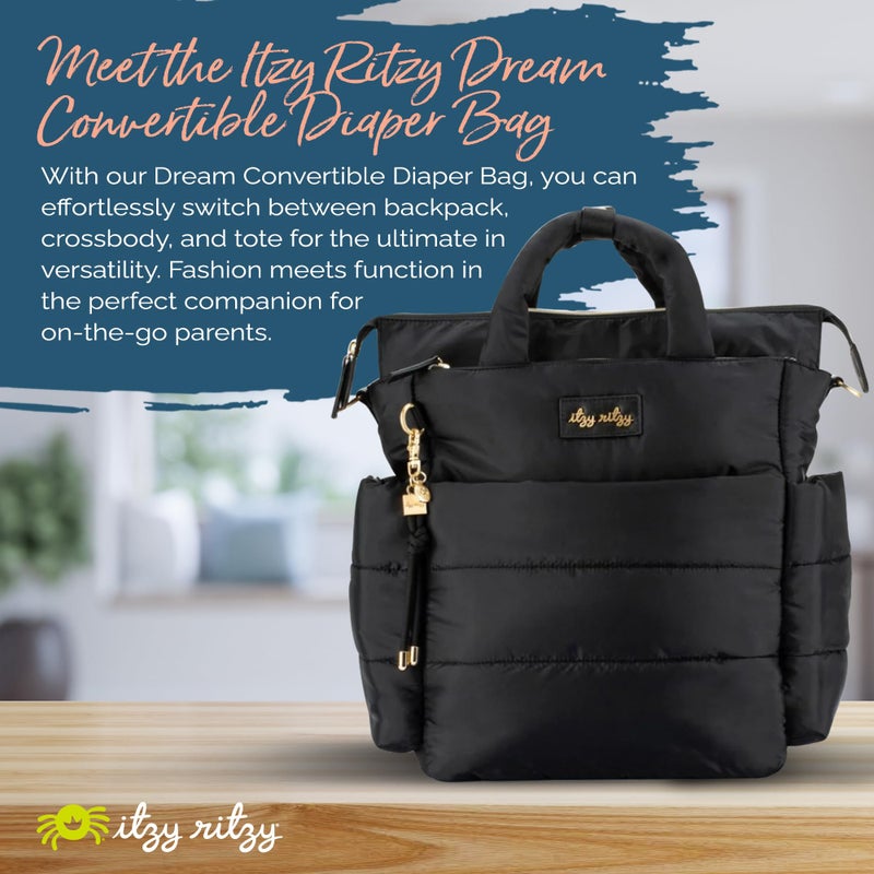 Itzy Ritzy Dream Convertible Diaper Bag Tote Backpack - Baby Diaper Bag with 14 Pockets, Changing Pad & More (Midnight Black) - Image 2