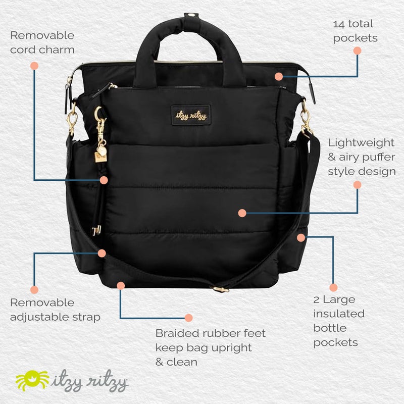 Itzy Ritzy Dream Convertible Diaper Bag Tote Backpack - Baby Diaper Bag with 14 Pockets, Changing Pad & More (Midnight Black) - Image 5