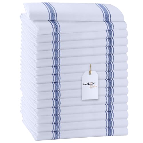 Avalon Kitchen Dish Towels Set Value Pack of 15 Size 15x25 Inch 100 Cotton Soft  Absorbent Linen Kitchen Towel Tea Towels Reusable Cleaning Cloths for Household Cleaning Blue
