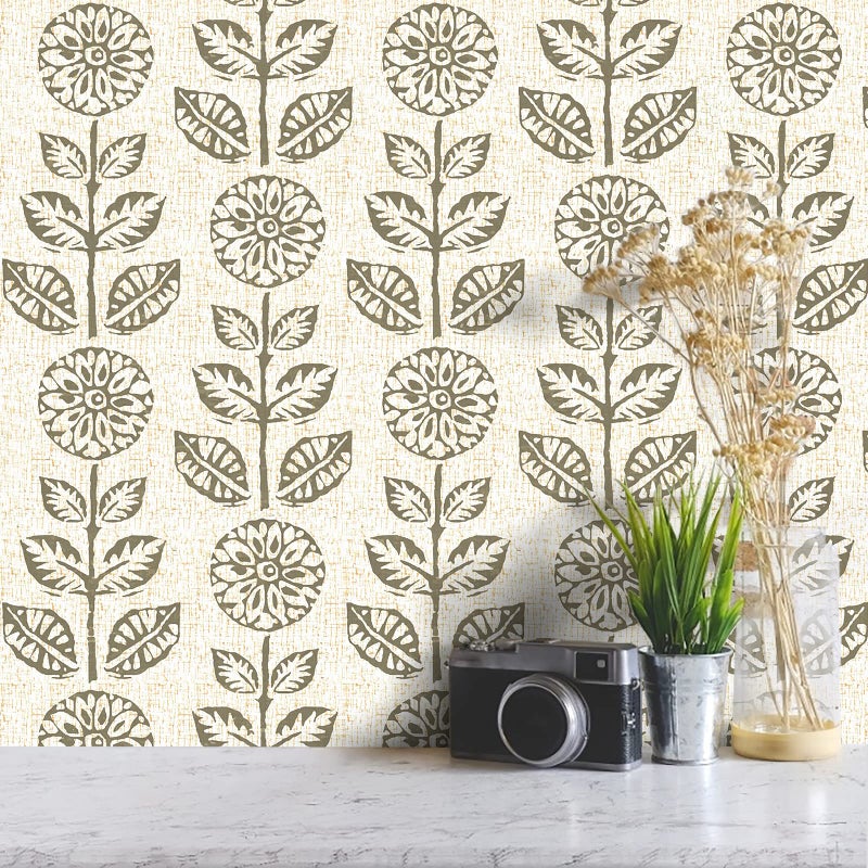 Wudnaye Floral Peel and Stick Wallpaper Vintage Tulip Floral Wallpaper 17.7inÃ—118.1in Flower Farmhouse Contact Paper Peel and Stick Neutral Self Adhesive Removable Vinyl Wall Paper for Kitchen Bedroom - Image 1