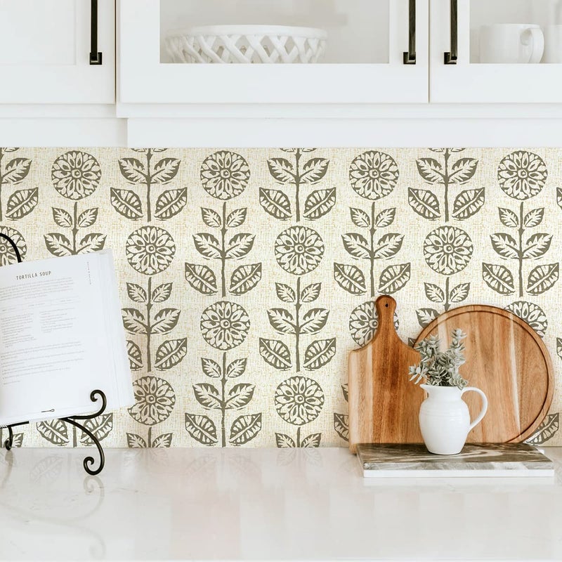 Wudnaye Floral Peel and Stick Wallpaper Vintage Tulip Floral Wallpaper 17.7inÃ—118.1in Flower Farmhouse Contact Paper Peel and Stick Neutral Self Adhesive Removable Vinyl Wall Paper for Kitchen Bedroom - Image 2