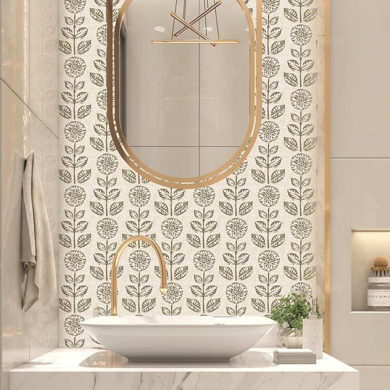 Wudnaye Floral Peel and Stick Wallpaper Vintage Tulip Floral Wallpaper 17.7inÃ—118.1in Flower Farmhouse Contact Paper Peel and Stick Neutral Self Adhesive Removable Vinyl Wall Paper for Kitchen Bedroom - Image 3