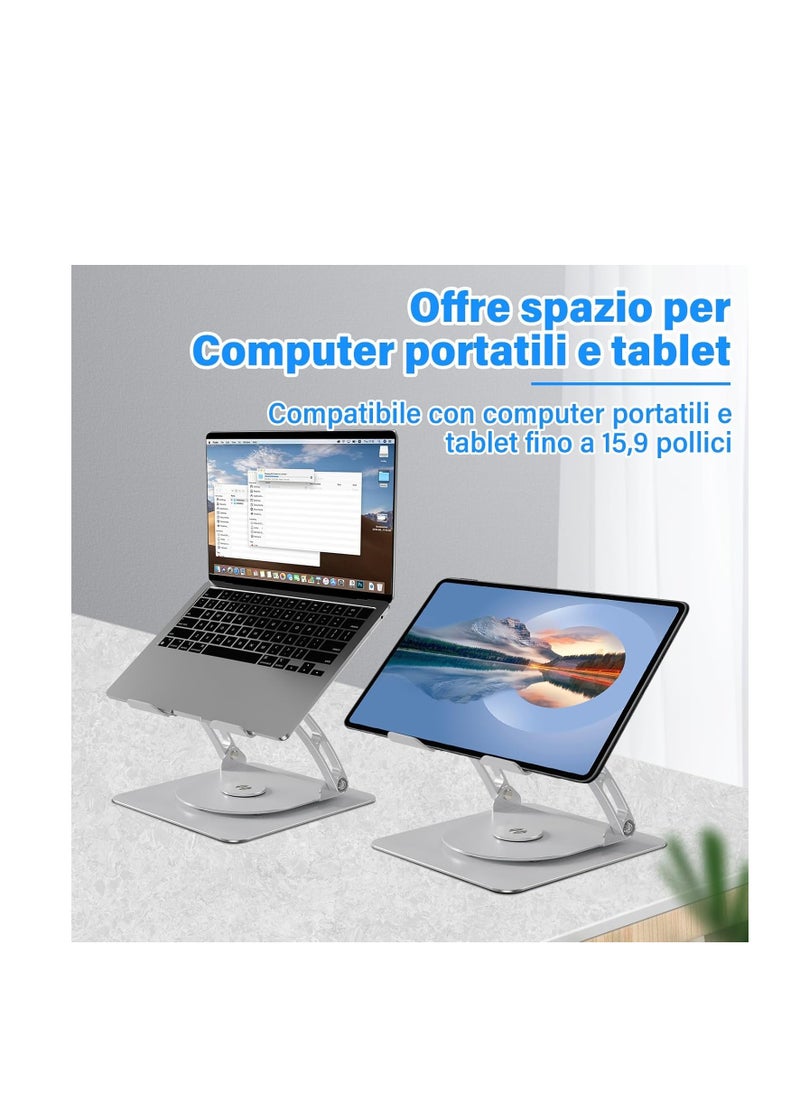 Generic - Laptop Stand, Aluminum Computer Stand with Cooling Fan Adjustable Height and 360° Rotatable Compatible with Macbook, Laptops (10-17 Inches) - Image 1