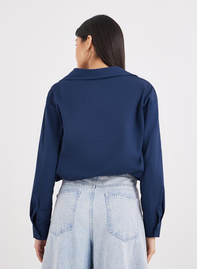 ستايلي قميص نسائي أزرق كحلي سادة بياقة - Image 4