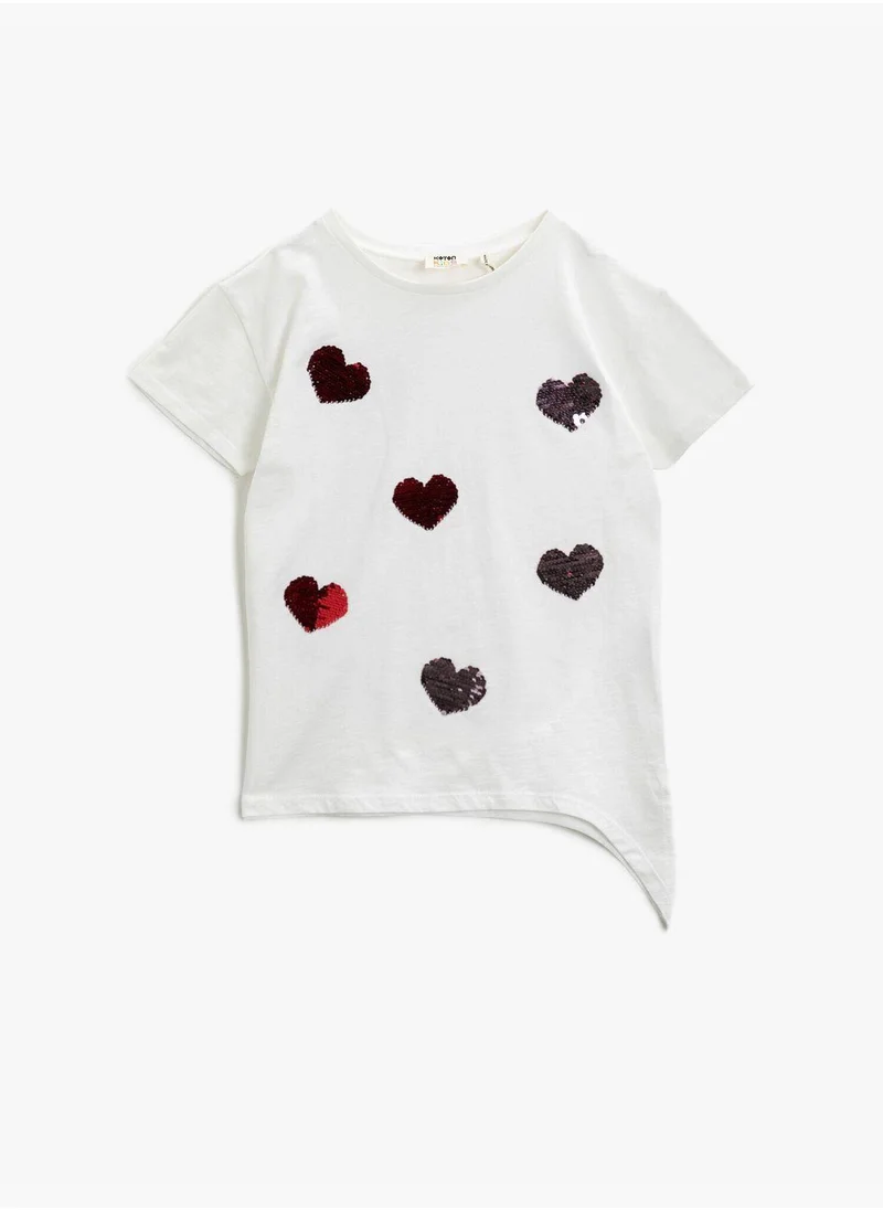 كوتون Sequinned T-Shirt Cotton Short Sleeve Crew Neck