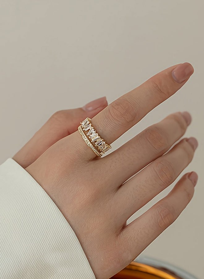 Take Two Gold Open Ring with Baguette Crystals - Image 3