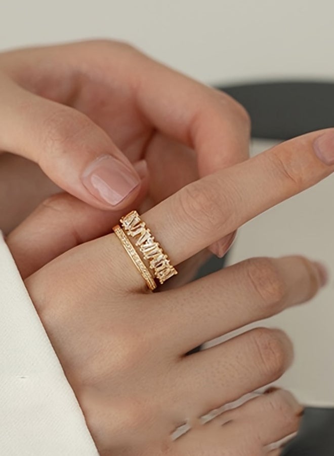 Take Two Gold Open Ring with Baguette Crystals - Image 4