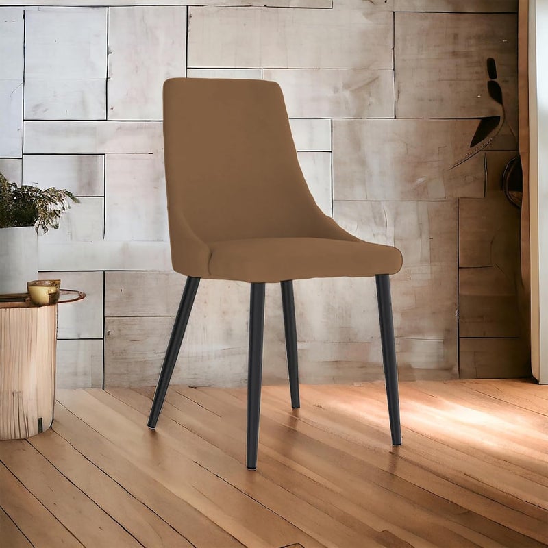 Finch Fox Taskpro Modern Unique Velvet Upholstered Seating Living Room Dining Chair with Black Metal Legs in Tan Color