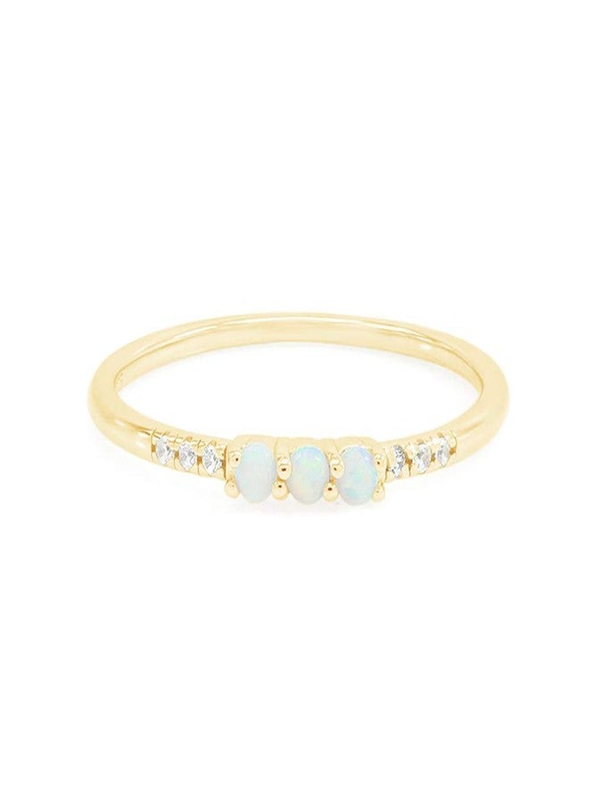 AFFY Dainty Stackable Three Round Shape Stone, Synthetic Opal Wedding Bridal Engagement Ring Band for her in 14K White Gold Over Sterling Silver, Jewelry Gift For Her Size - 7.5 - Image 1