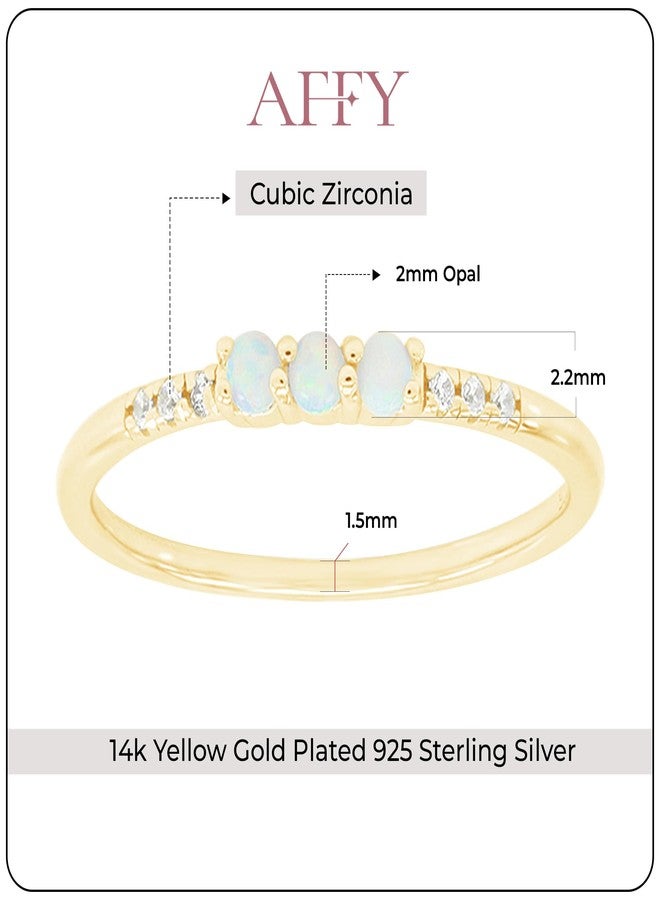 AFFY Dainty Stackable Three Round Shape Stone, Synthetic Opal Wedding Bridal Engagement Ring Band for her in 14K White Gold Over Sterling Silver, Jewelry Gift For Her Size - 7.5 - Image 2