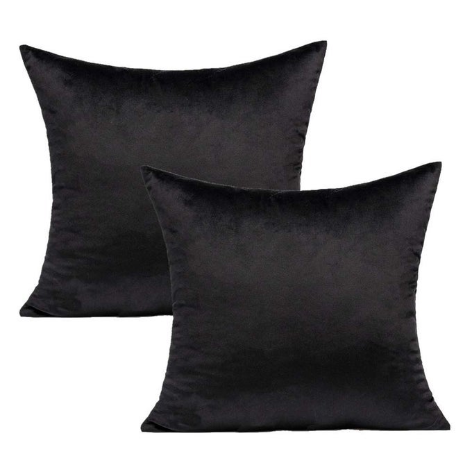 VELVET THROW PILLOW COVERS 16X16 BLACK DECORATIVE COUCH CUSHION CASES PILLOWCASES SOFT SOLID WARM COZY SQUARE HOME DECOR FOR SOFA CHAIR BEDROOM CAR SET OF 2 PIECES 16X16
