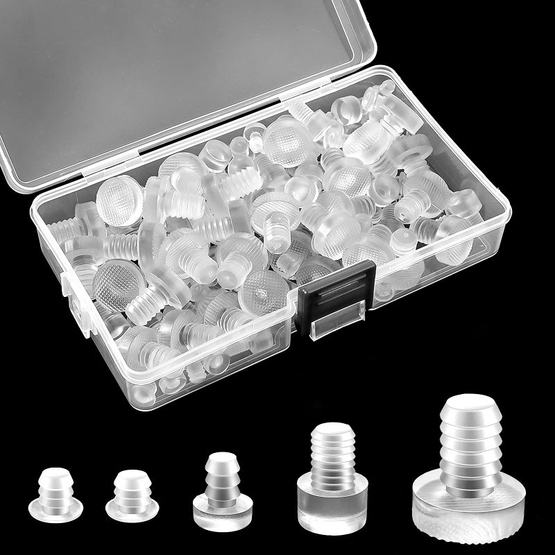 مصدات زجاجية لطاولة مع ساق 5 أحجام وسادات مطاطية شفافة مضادة للانزلاق غير لاصقة لممسكات الزجاج للطاولات والأثاث 75 قطعة