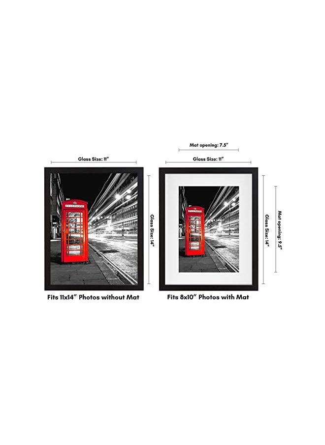 Americanflat - 11x14 Black Picture Frame with Shatter-Resistant Glass - Displays 8x10 Photos with Mat or 11x14 without Mat - Image 1