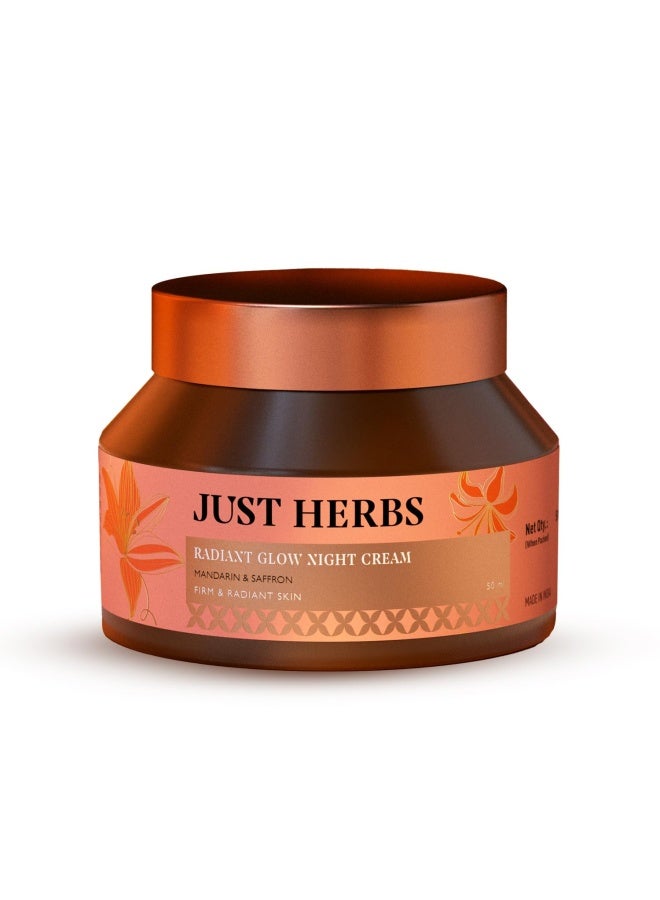Just Herbs Radiant Glow Overnight Night Cream | 72H Moisture Lock | Firming & Brightening with Saffron, Vitamin C, Niacinamide | Non-Sticky | For All Skin Types | 50g - Image 1