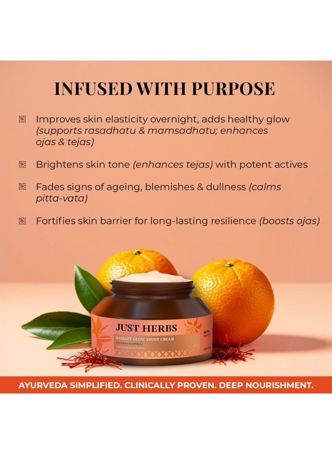 Just Herbs Radiant Glow Overnight Night Cream | 72H Moisture Lock | Firming & Brightening with Saffron, Vitamin C, Niacinamide | Non-Sticky | For All Skin Types | 50g - Image 4