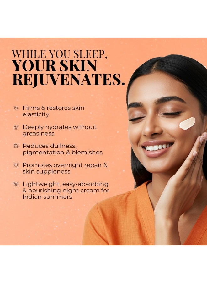 Just Herbs Radiant Glow Overnight Night Cream | 72H Moisture Lock | Firming & Brightening with Saffron, Vitamin C, Niacinamide | Non-Sticky | For All Skin Types | 50g - Image 3