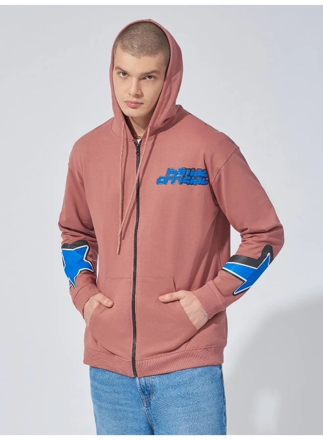 Maniac Maniac Mens Printed Hooded Neck Full Zip Full Sleeve White Onion Cotton Sweatshirt