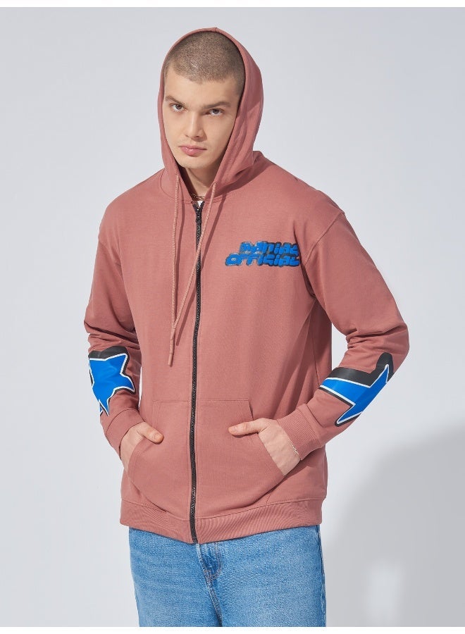 Maniac Mens Printed Hooded Neck Full Zip Full Sleeve White Onion Cotton Sweatshirt - Image 2