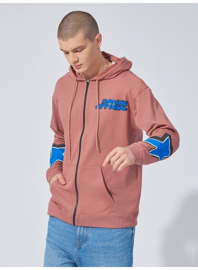 Maniac Mens Printed Hooded Neck Full Zip Full Sleeve White Onion Cotton Sweatshirt - Image 1