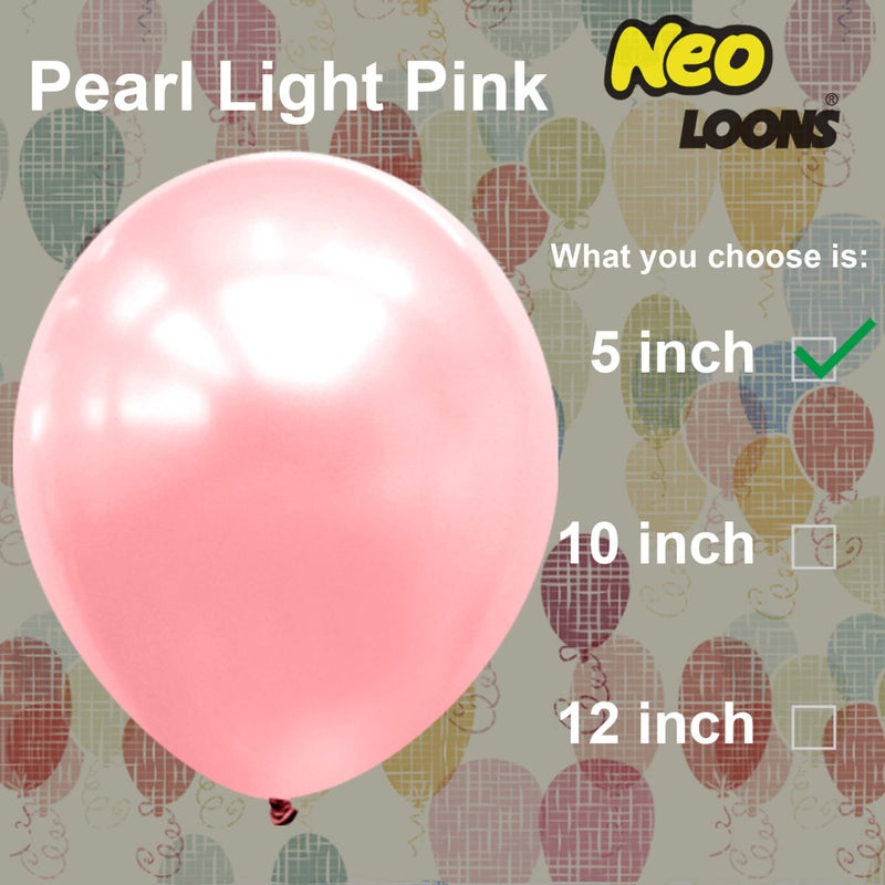 Neo LOONS® 100 pcs 5" Pearl Light Pink Premium Latex Balloons - Great for Kids, Adult Birthdays, Weddings, Receptions, Baby Showers, Water Fights, or Any Celebration - Image 2