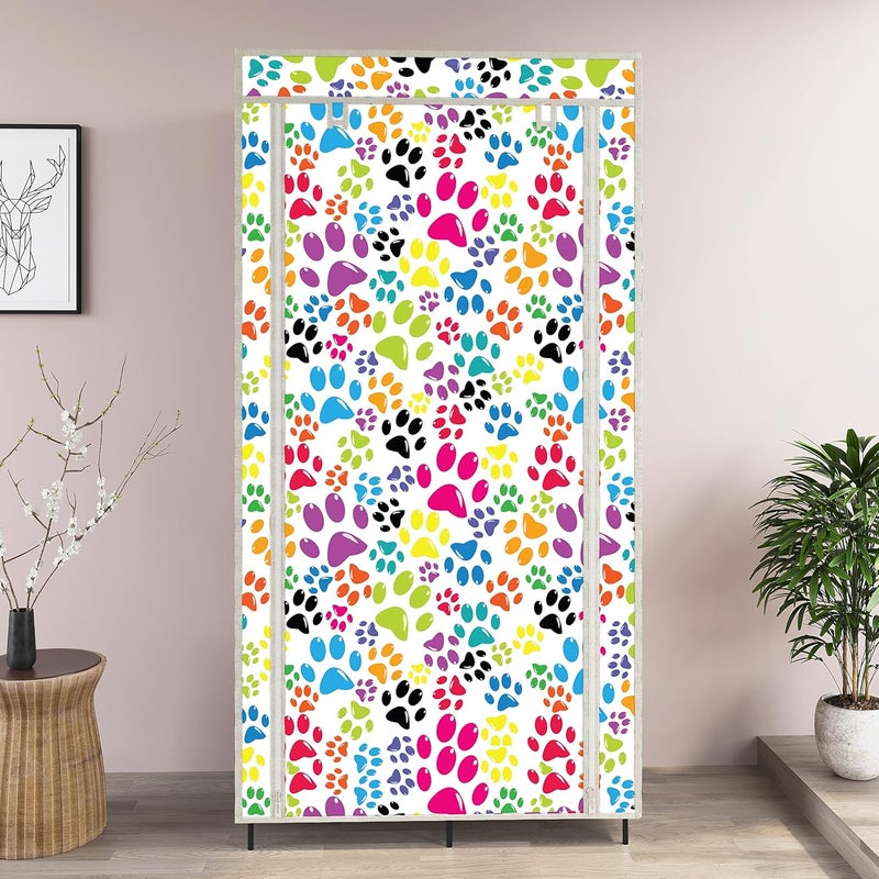 Whitecloud TRANSFORMING HOMES Whitecloud TRANSFORMING HOMES Printed Collapsible Wardrobe Almira for Clothes 1 Hanging Space 6 Shelves 1 Side Pocket NonWoven Fabric 100 GSM P 20011 Dog Blue  - Image 3