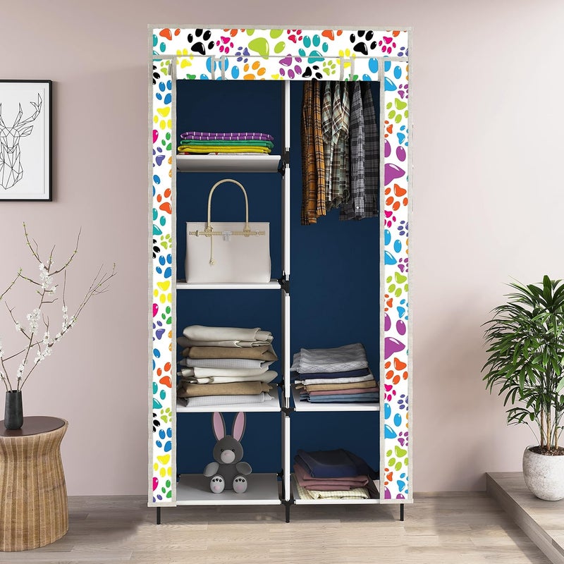 Whitecloud TRANSFORMING HOMES Whitecloud TRANSFORMING HOMES Printed Collapsible Wardrobe Almira for Clothes 1 Hanging Space 6 Shelves 1 Side Pocket NonWoven Fabric 100 GSM P 20011 Dog Blue  - Image 2