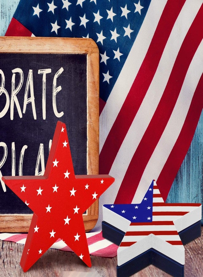 Youyole 3 Pcs 4th of July Wooden Stars Sign for Table Decorations, American USA Flag Red Blue White Patriotic Memorial Day Tiered Tray Decor for 250th Anniversary Party Decoration(Flag) - Image 5