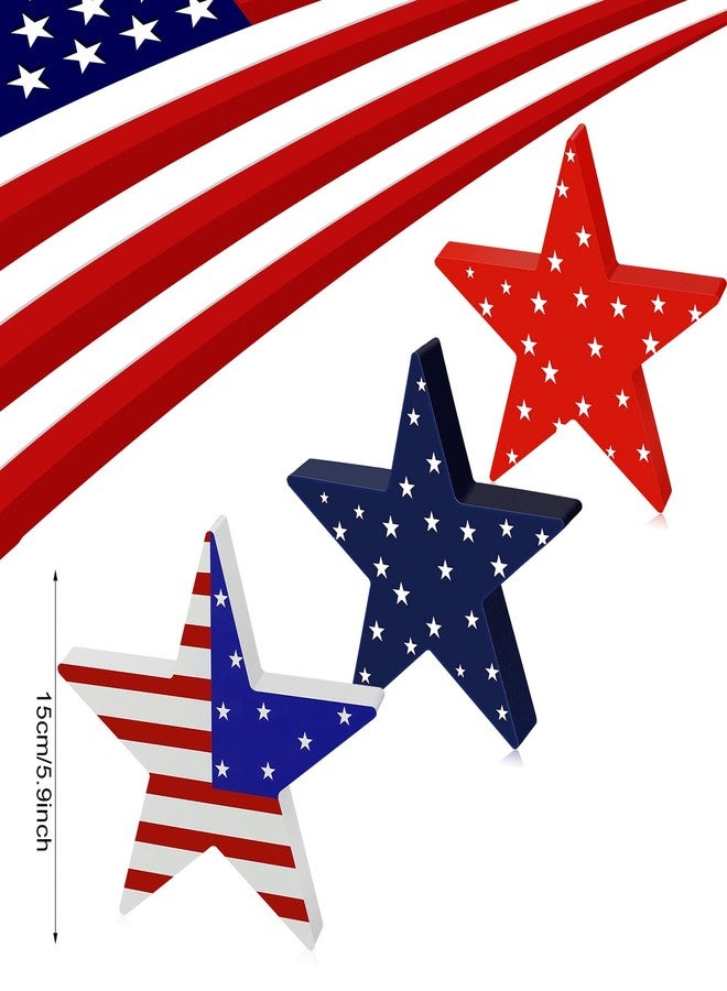 Youyole 3 Pcs 4th of July Wooden Stars Sign for Table Decorations, American USA Flag Red Blue White Patriotic Memorial Day Tiered Tray Decor for 250th Anniversary Party Decoration(Flag) - Image 2