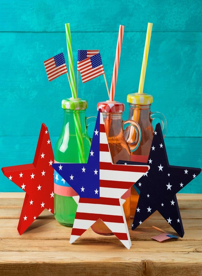 Youyole 3 Pcs 4th of July Wooden Stars Sign for Table Decorations, American USA Flag Red Blue White Patriotic Memorial Day Tiered Tray Decor for 250th Anniversary Party Decoration(Flag) - Image 3