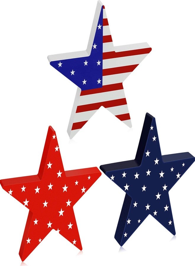 Youyole 3 Pcs 4th of July Wooden Stars Sign for Table Decorations, American USA Flag Red Blue White Patriotic Memorial Day Tiered Tray Decor for 250th Anniversary Party Decoration(Flag) - Image 1
