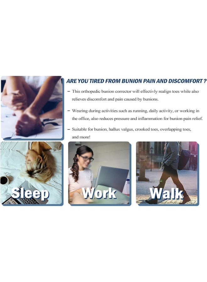 مصحح البونيون الطبي لإبهام القدم – طقم قطعتين دعامة إصبع القدم الكبير قابل للتعديل – دعامة لتخفيف الألم وتقويم وأصابع المطرقة للرجال والنساء – خامات طبية قوية وناعمة للاستخدام اليومي - Image 5