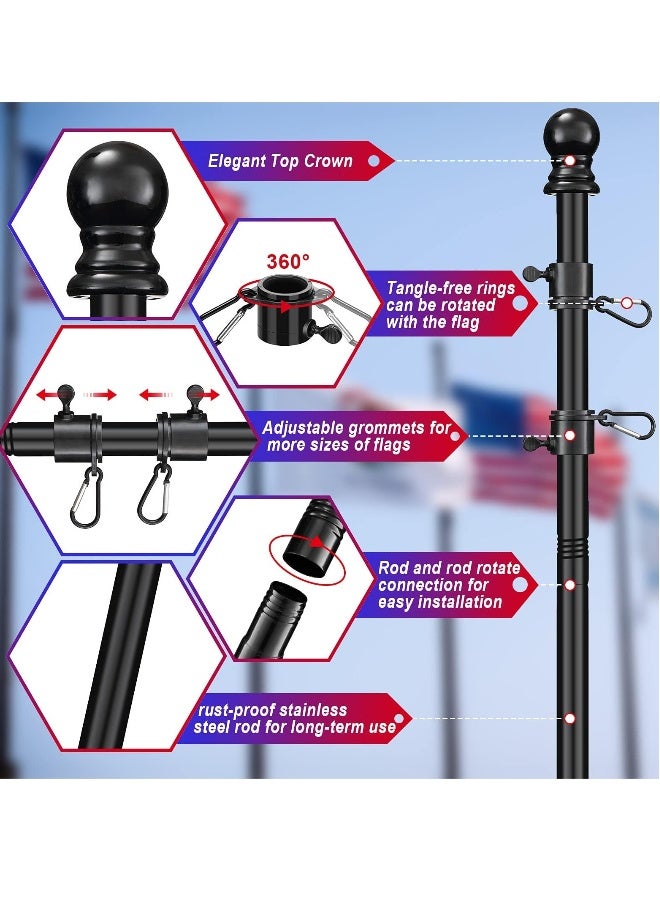 ماركة غير محددة عمود علم مناسب للعلم بحجم 2x3، 3x5، 4x6 قدم، عمود علم ثقيل للحديقة أو عمود علم مثبت على الحائط للاستخدام الخارجي لمنافسات الشوارع  - Image 3