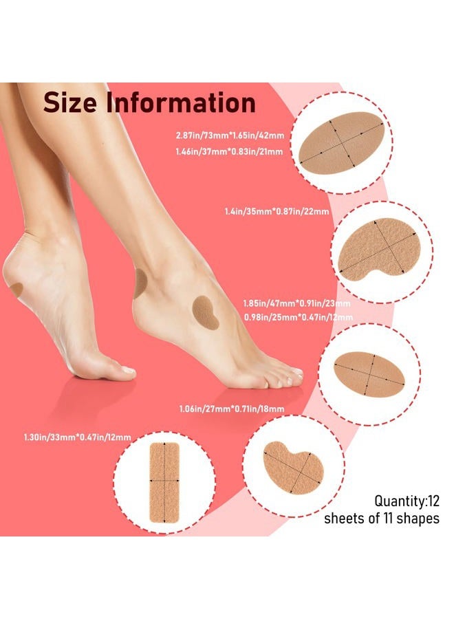 luakesa Moleskin Strips with Adhesive Blister Prevention Pads Mole Skin Tape Stickers for Feet Heel Shoes Padding,12 Sheets of 11 Shapes - Image 2